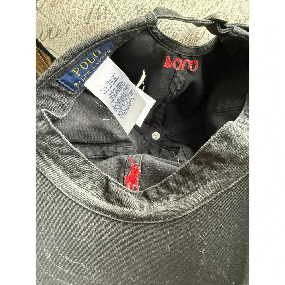 Polo Ralph Lauren Mens Black Cotton Baseball Cap Red Pony Logo Adjustable Hat
